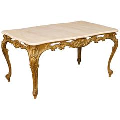 20th Century French Coffee Table in Gilt Metal with Marble Top