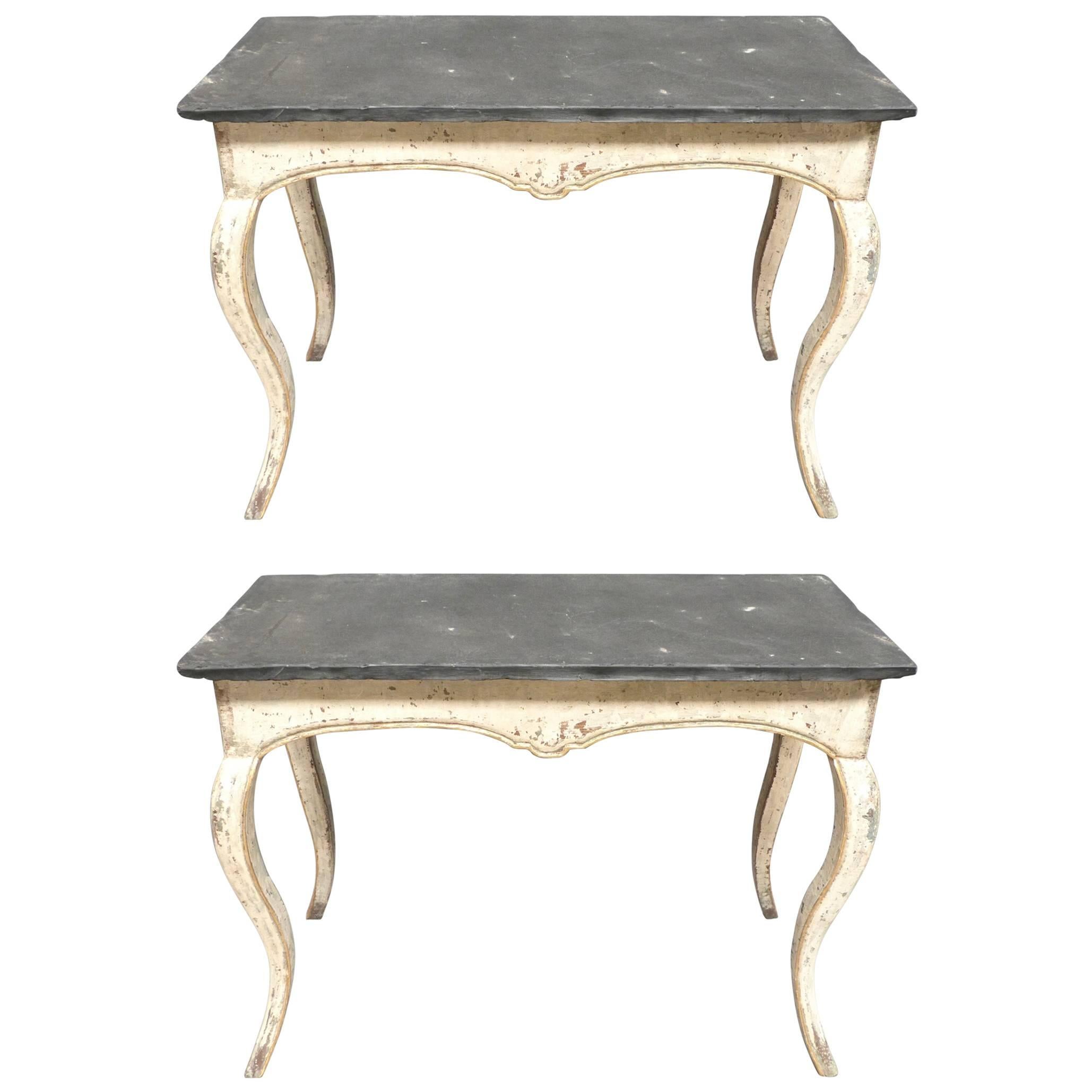 Pair of French Late 19th Century Tables with Slate Tops For Sale