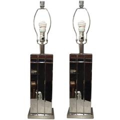 Pair of Hollywood Regency Style Mirrored Table Lamps