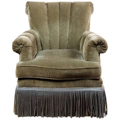 Classic and Comfortable Channel Back Club Chair with Fringe Detail