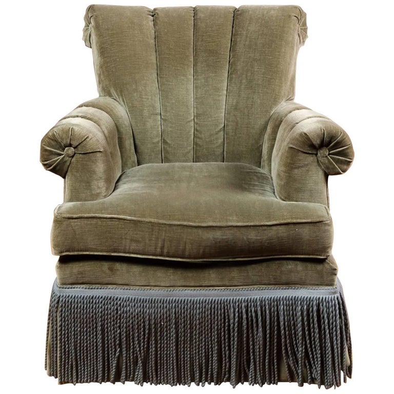 Classic and Comfortable Channel Back Club Chair with Fringe Detail at