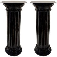 1960s Rare Pair of Italian Art Deco Black Glass Round Columns 9