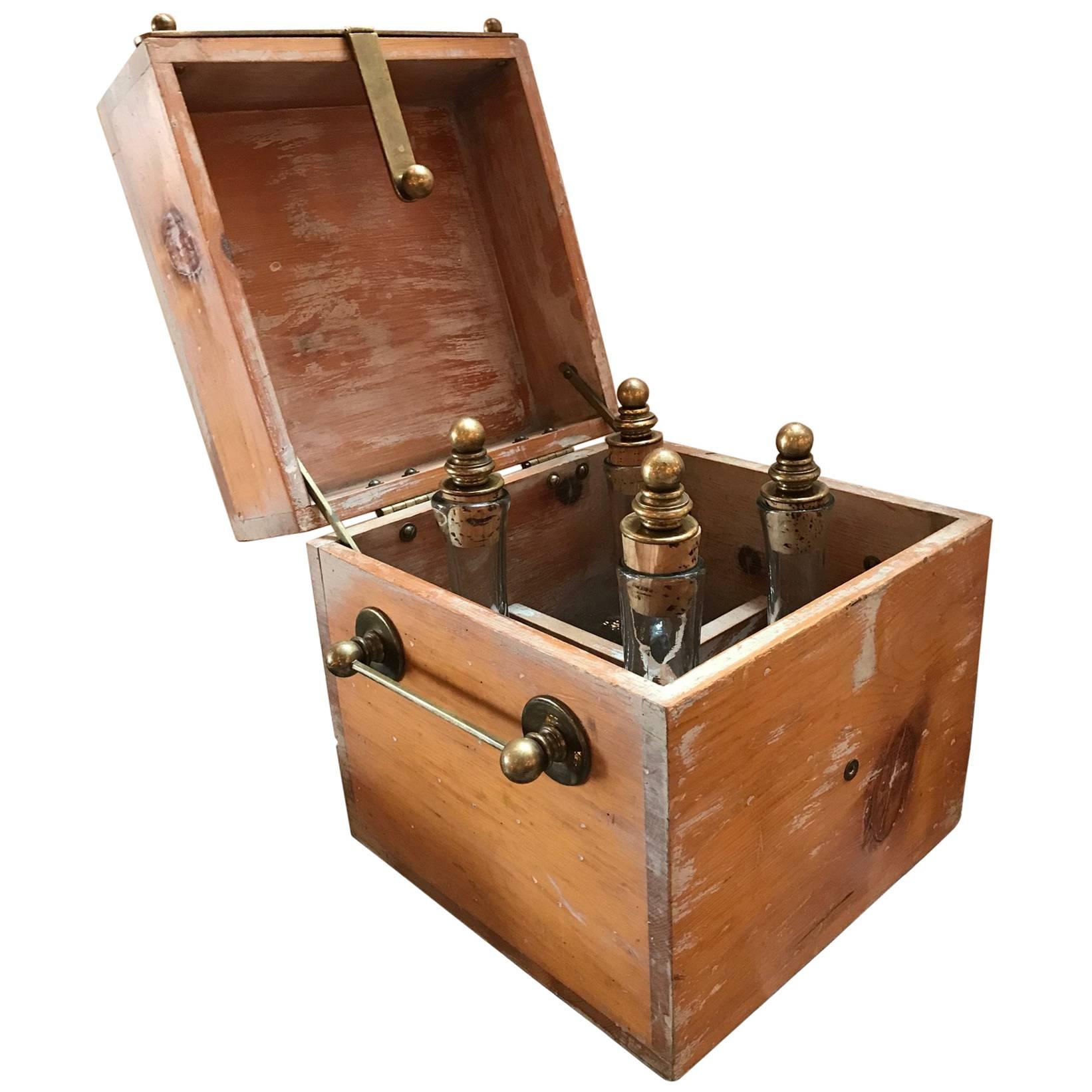 Elm and Brass Spirits Box with Decanters