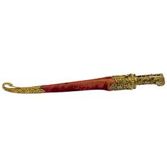 Antique 19th Century Mughal Gilt Silver Dagger with Precious Stones