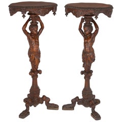 Antique Pair of Finely Hand-Carved Walnut Baroque Style Side Tables