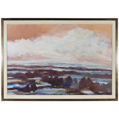 Large Framed Gouache Landscape Painting, Signed 4