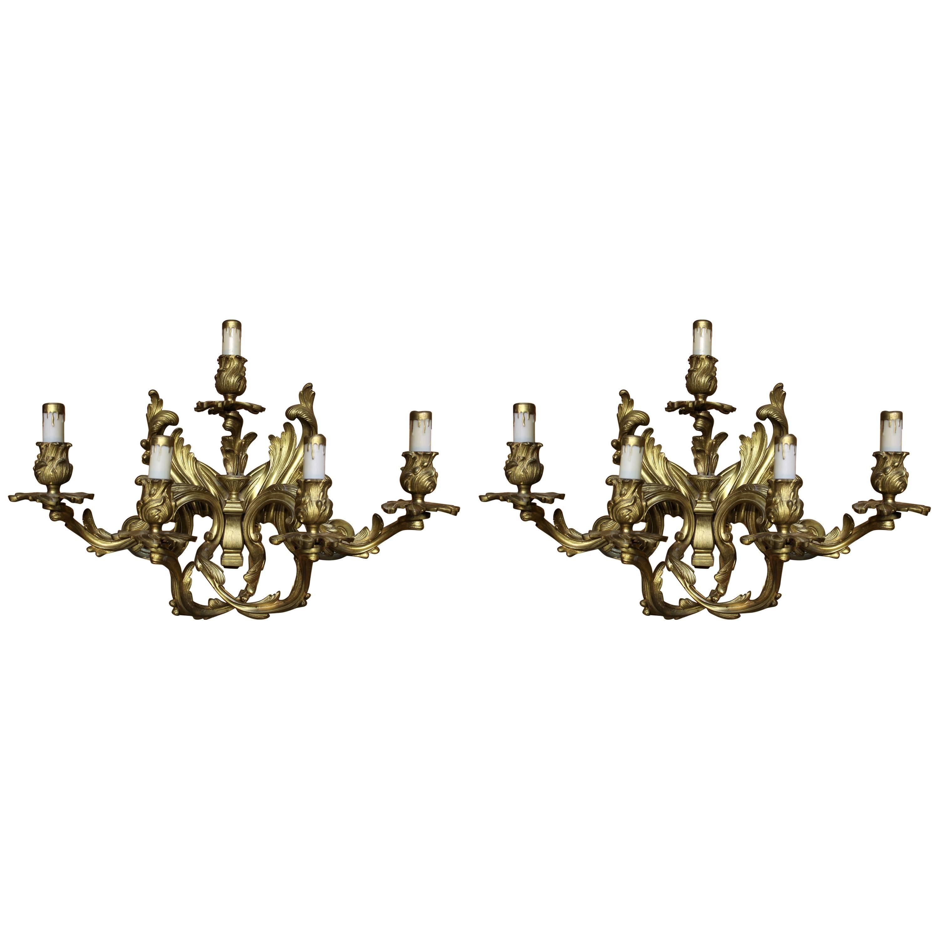 Pair of Louis XVI Style Gilt Bronze Wall Sconces For Sale