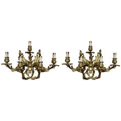 Antique Pair of Louis XVI Style Gilt Bronze Wall Sconces