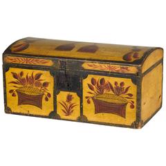 Yellow and Polychrome-Decorated Pine Dome Top Box