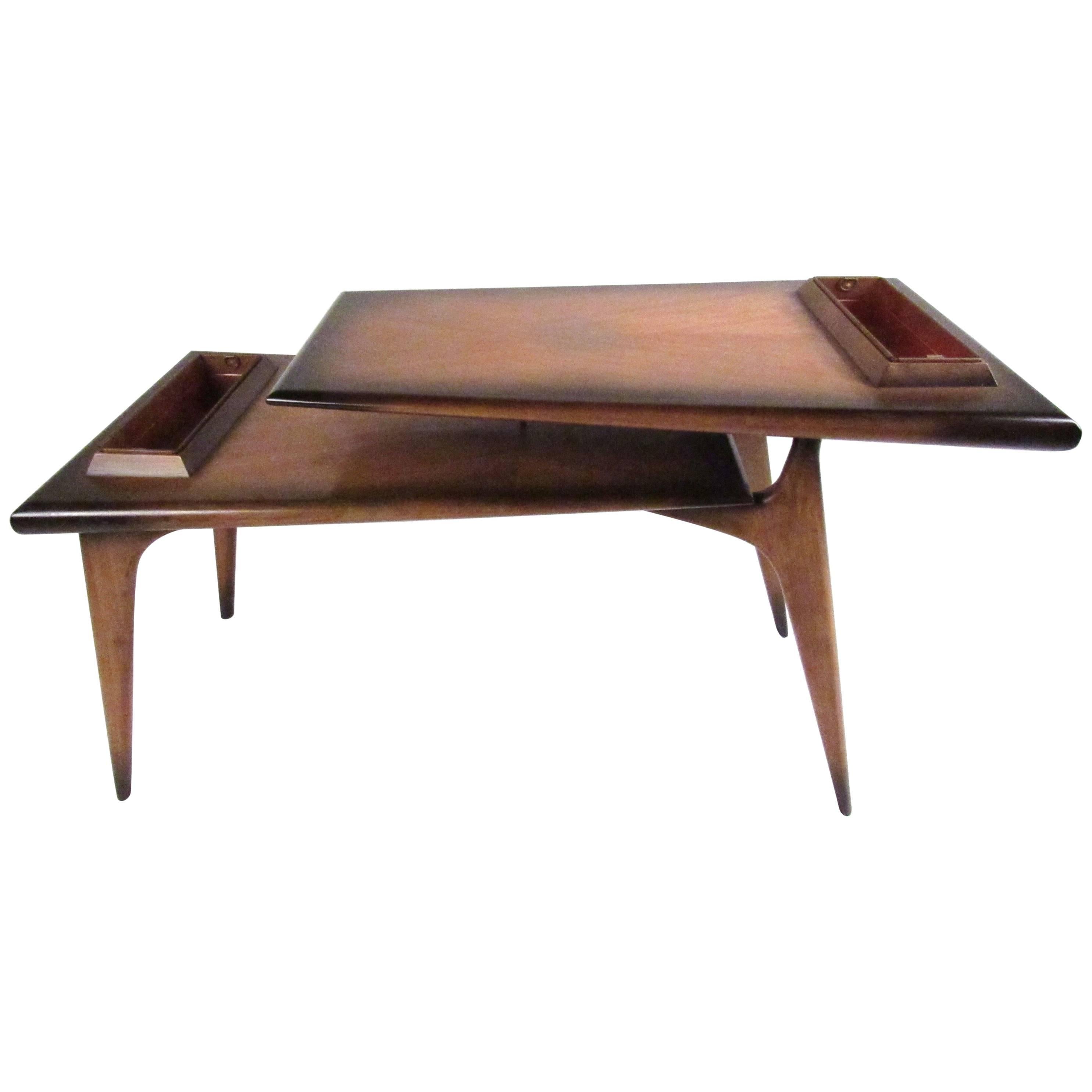 Mid-Century Sculptural Mahogany & Copper Step Table For Sale