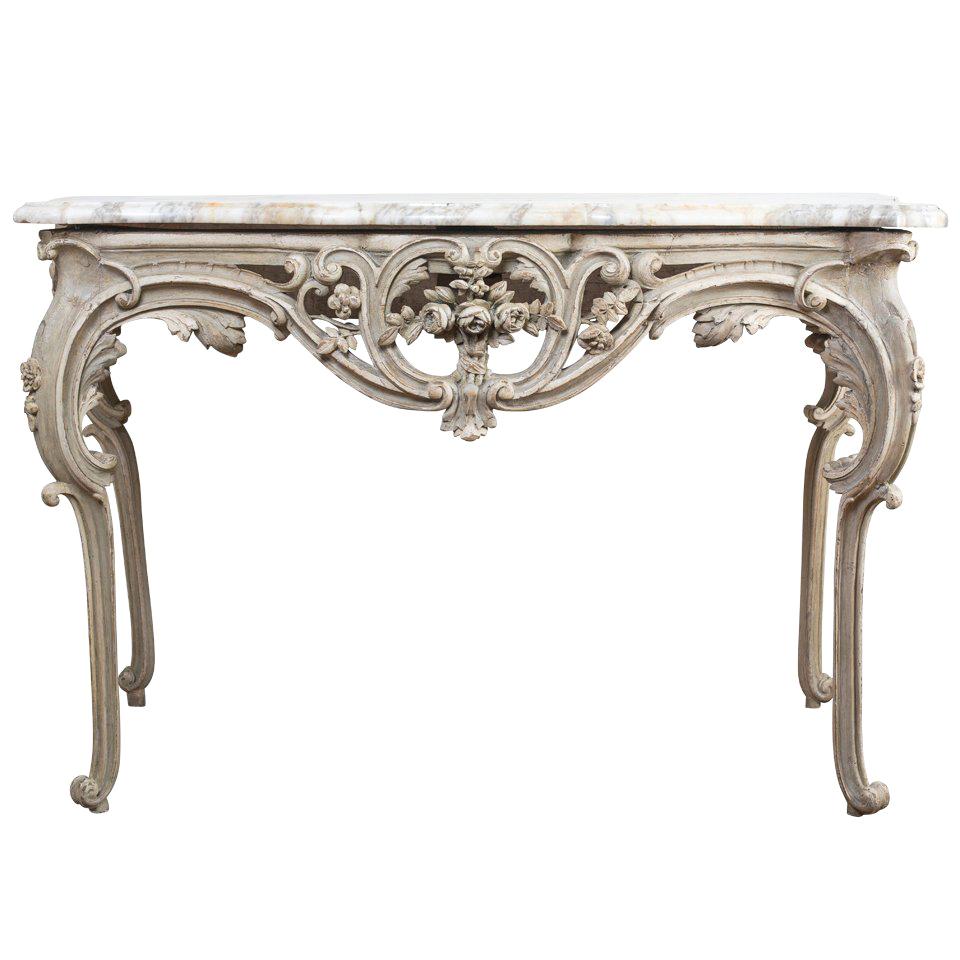 Louis XV Style Gray and White Painted Console