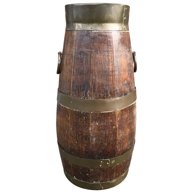 Vintage Oval Shaped Solid Oak Barrel Umbrella Stand with Handcrafted
