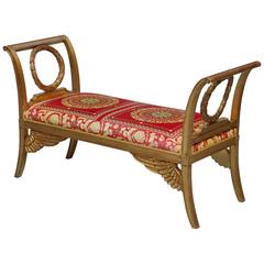 Versace Gold Leaf Painted French Window Seat Original Upholstery