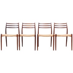 Mid-Century Modern Scandinavian Set of Four Scandinavian Rosewood Chairs N° 78