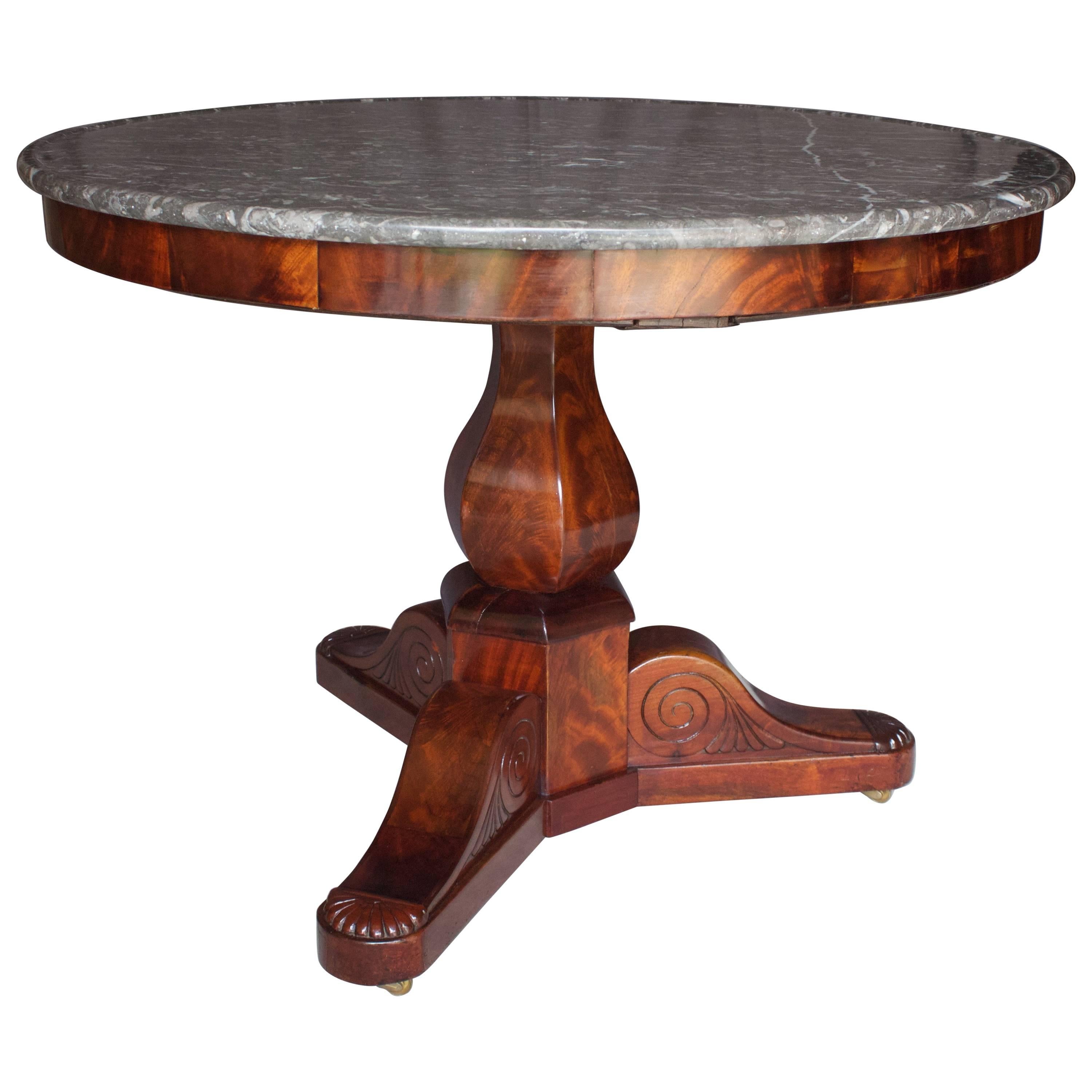 French Gueridon in Mahogany and Marble Top For Sale