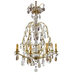 French Eight-Light Chandelier with Topaz, Amethyst and Clear Crystals