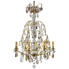 French Eight-Light Chandelier with Topaz, Amethyst and Clear Crystals