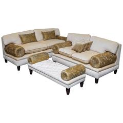 George Smith Three-Piece Suite Velvet Silk Upholstery Sofas & Bench Chesterfield