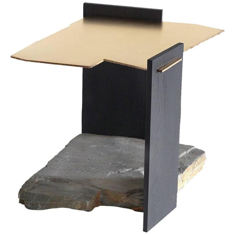 Missisquoi 04 End Table in Gold Plating, Ash and Stone by Simon Johns