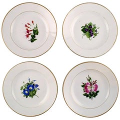 4 Antique Royal Copenhagen Flat Plates in Flora Danica Style