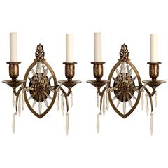 Pair of American E. F. Caldwell Bronze and Lead Crystal Wall Sconces 8