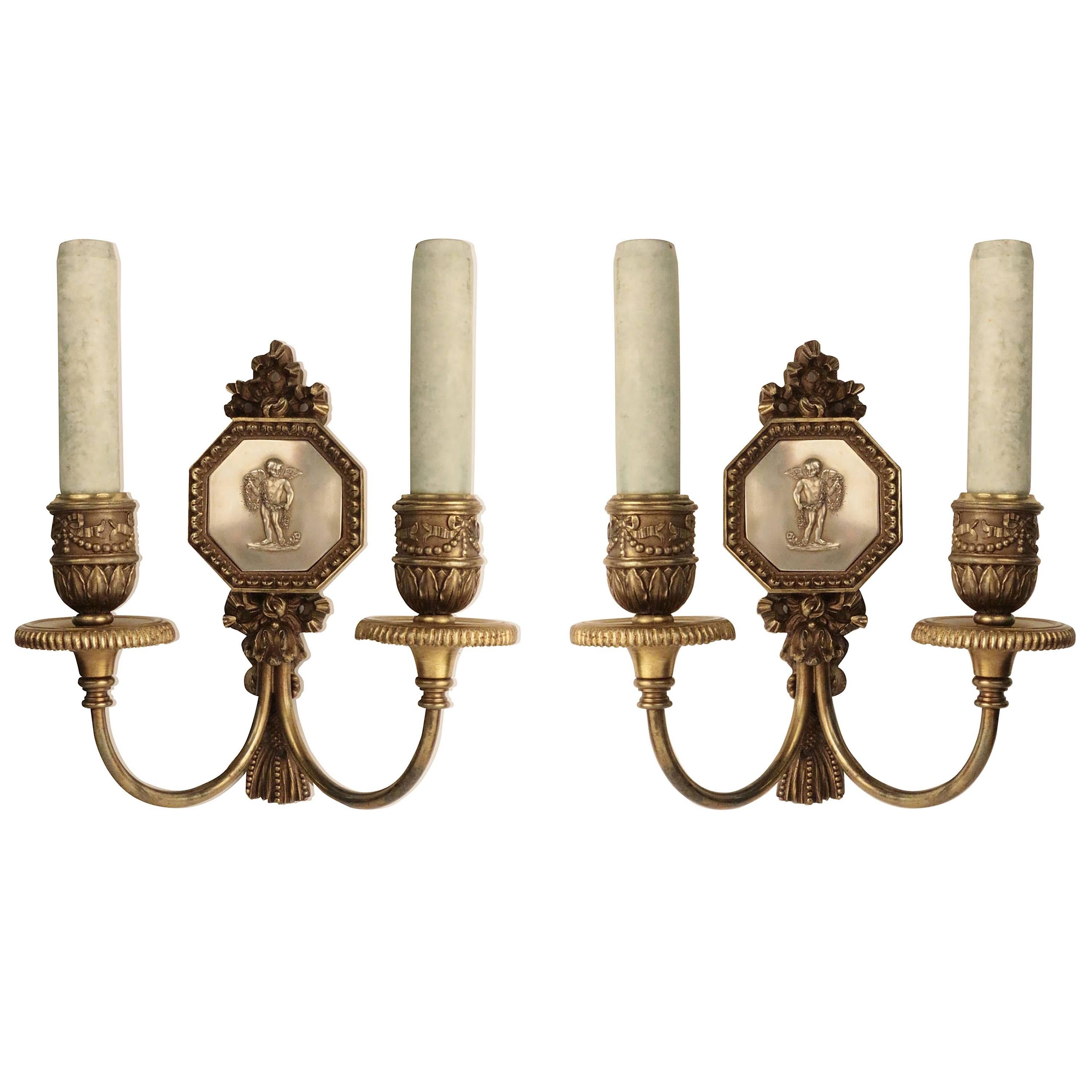Pair of American E. F. Caldwell Two-Light Wall Sconces