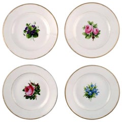 Quatre assiettes plates anciennes Royal Copenhagen de style Flora Danica