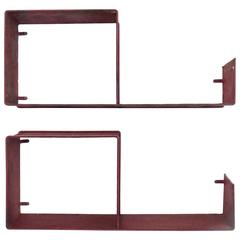 Pair of French "Esgarcot" Perforated Red Metal Shelves by Matheiu Mategot