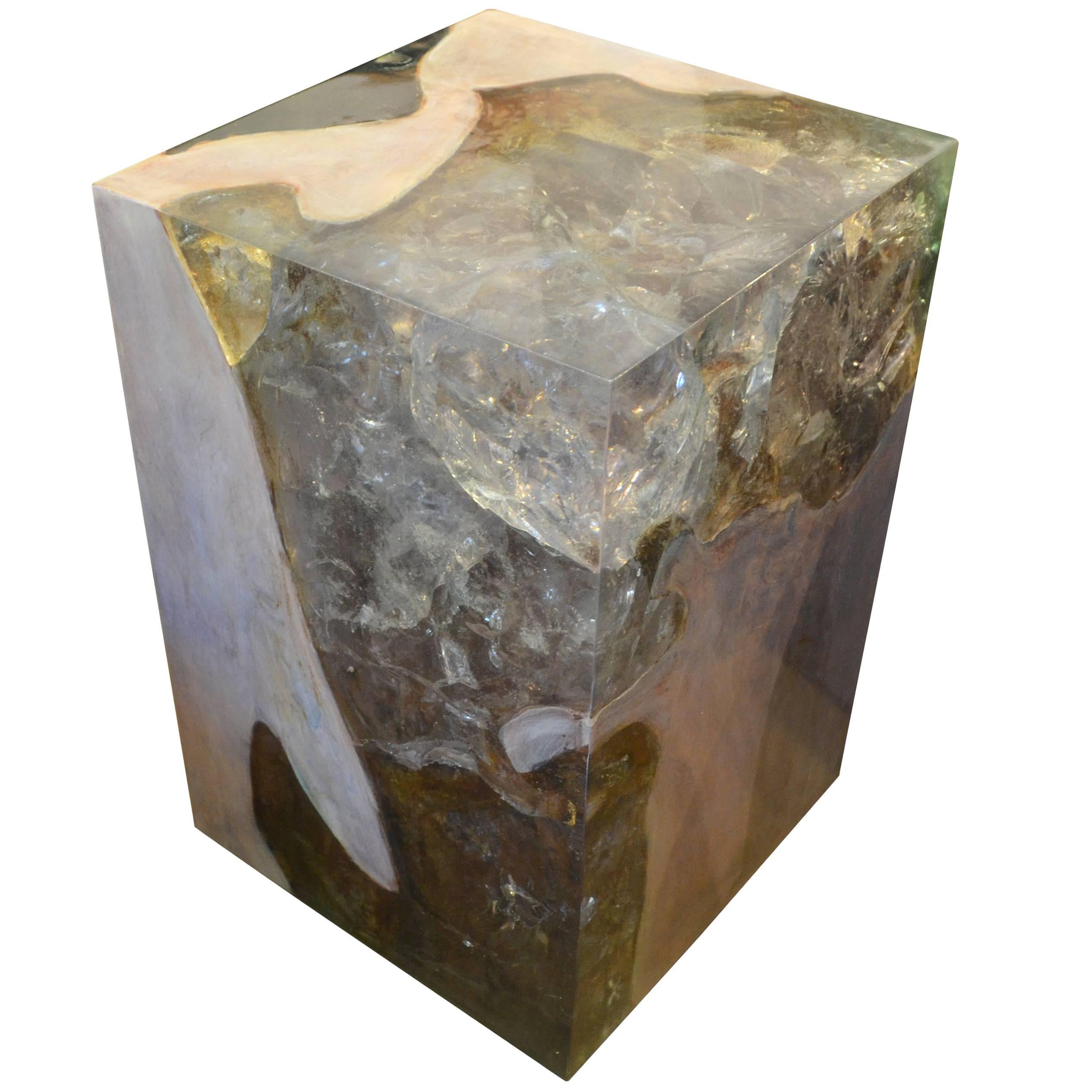 Andrianna Shamaris St. Barts Resin and Bleached Teak Wood Side Table