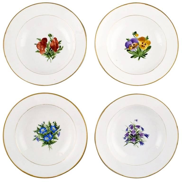 Four Antique Royal Copenhagen Deep Plates in Flora Danica Style