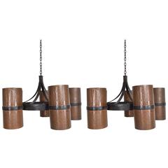 Pair of Hanging Light Fixtures Iron and Copper, Modernist Brutalist 4
