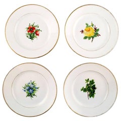 Four Antique Royal Copenhagen Flat Plates in Flora Danica Style