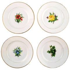Four Antique Royal Copenhagen Flat Plates in Flora Danica Style