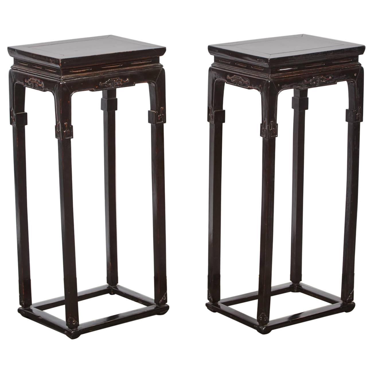 18th Century Chinese Pair of Tall Thin Lacquer Tea Tables