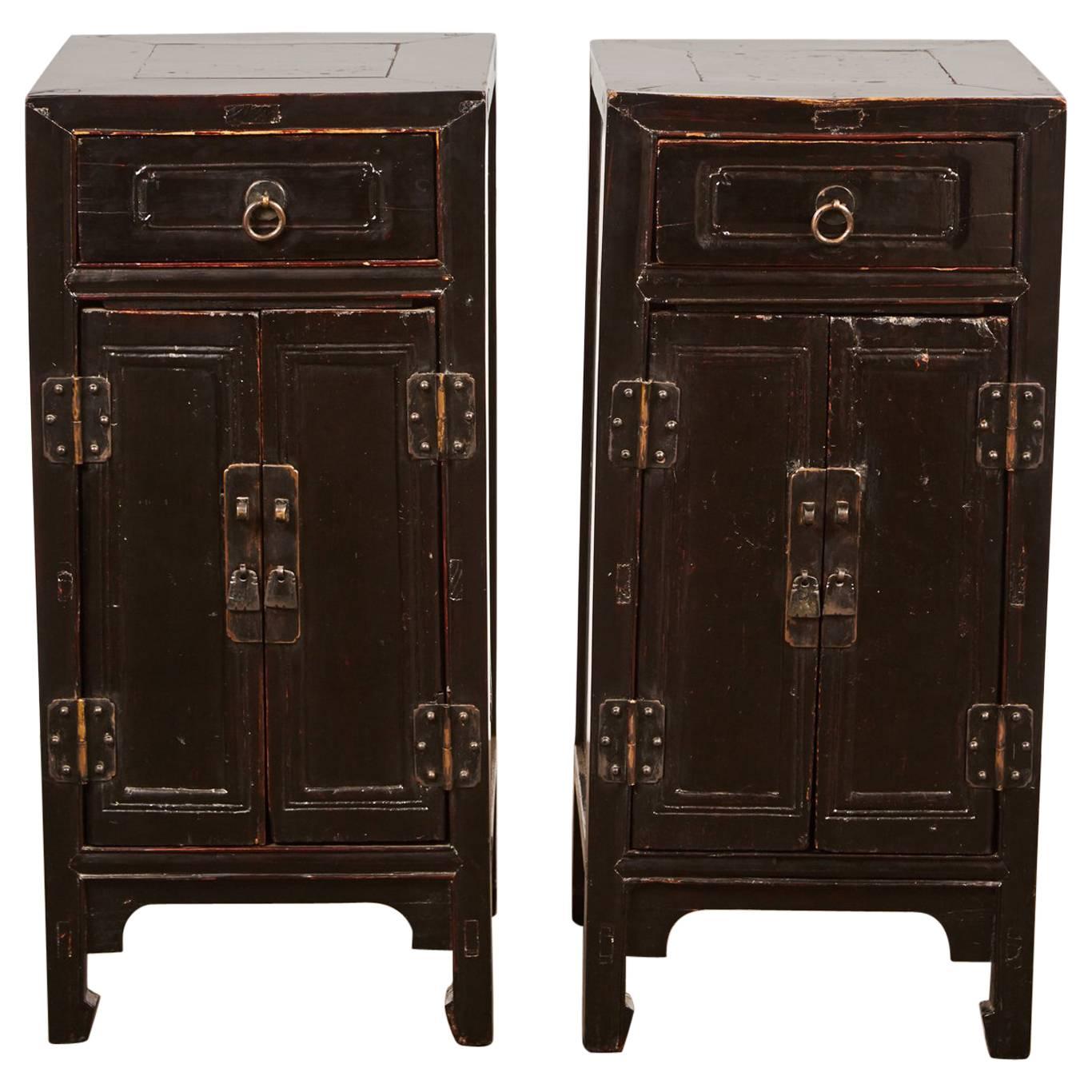 Pair of 18th Century Chinese Tall Lacquer Side Cabinet