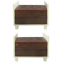 Chocolate Naugahyde Lacquered Wood Benches, circa 1940 11