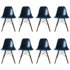 Eight Navy Herman Miller Eames DSW Dining Chairs