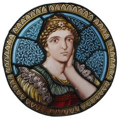 Turn of the Century Stained Glass Painted Rondelle Depicting Sappho
