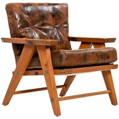 Mid-Century Modern Pierre Jeanneret Style Pine Compass Chair