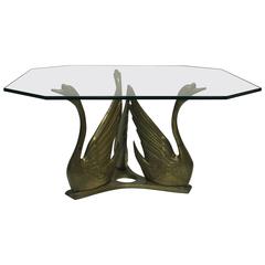 Exceptional Coffee Table with Beautiful Seated Swan Base in the Style of Jansen