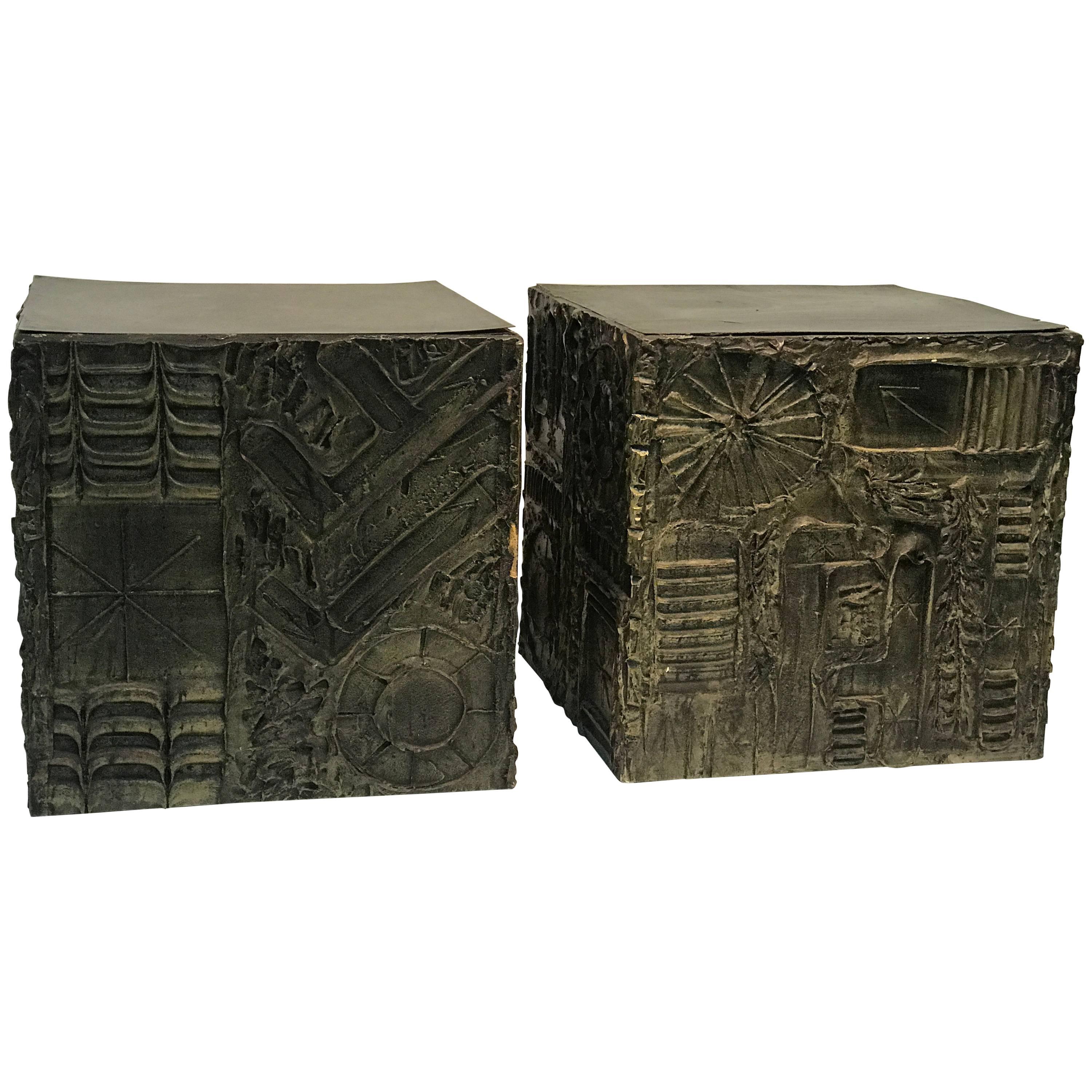 Amazing Pair of Adrian Pearsall Brutalist Cube Shaped End Tables or Side Tables For Sale