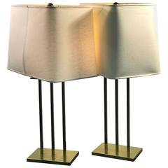 Wonderful Pair of Heavy, Brass, Walter Von Nessen style Table Lamps