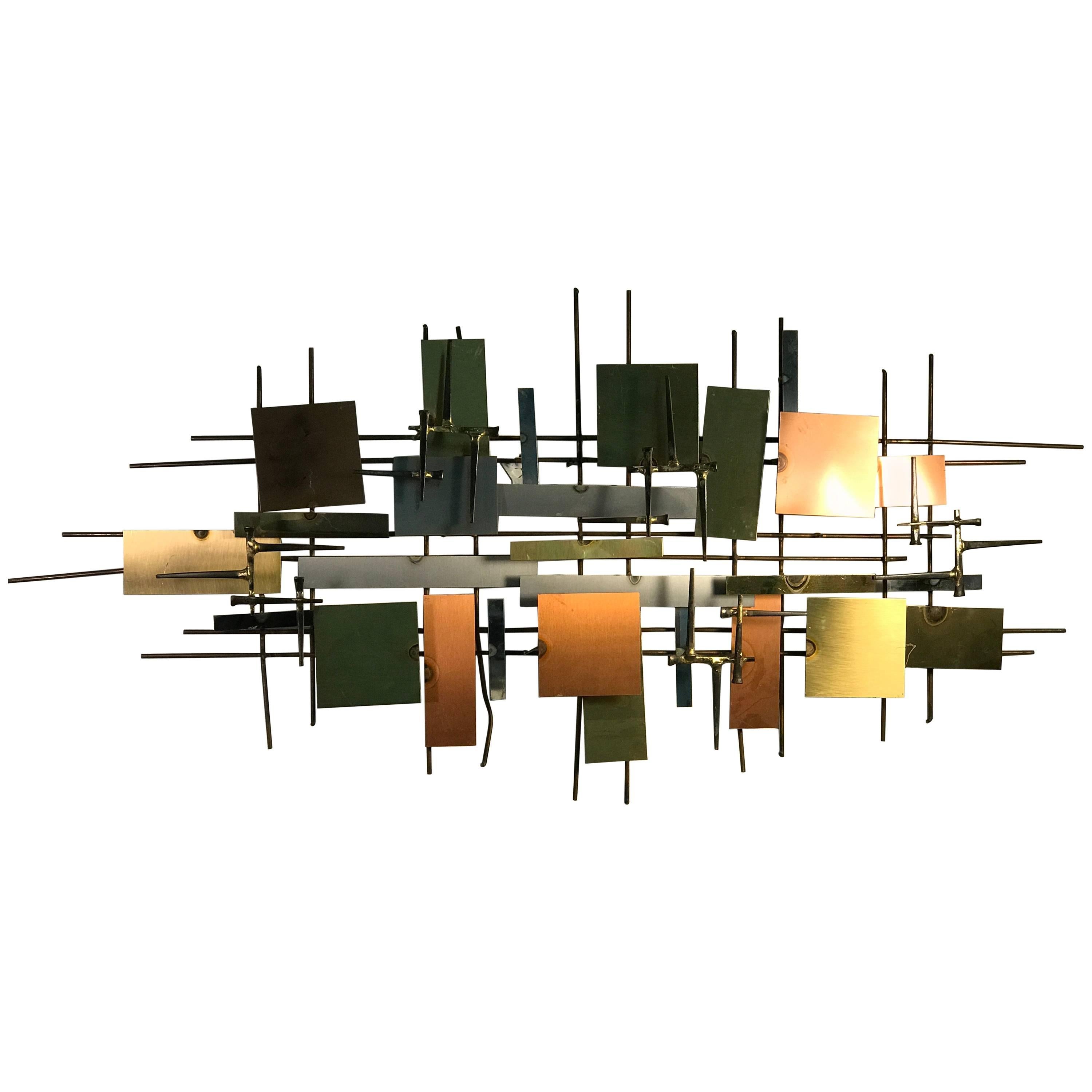 Magnificent Mixed-Metal Brutalist Nail Wall Sculpture For Sale
