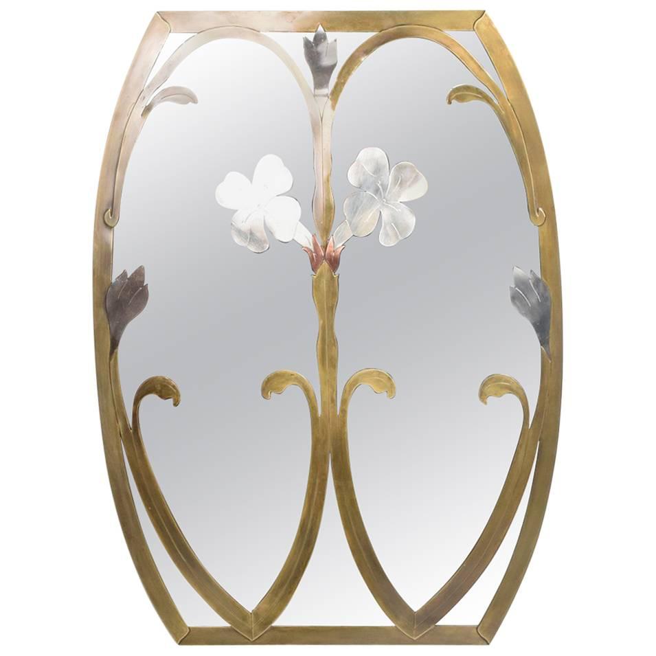 Mid-Century Modern Italian Mirror W Flowers Married Metals