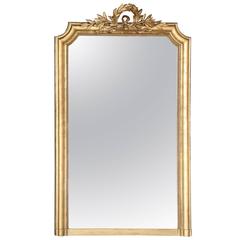 Large 19th Century Directoire Gilt Mirror with Crest