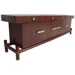 Mexican Modernist Mahogany Credenza by Frank Kyle with Pepe Mendoza Pulls