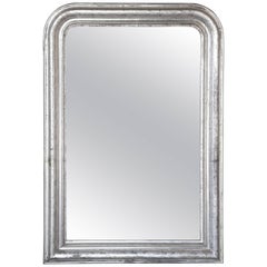 Large 19th Century Louis Philippe Silver Leaf Mirror