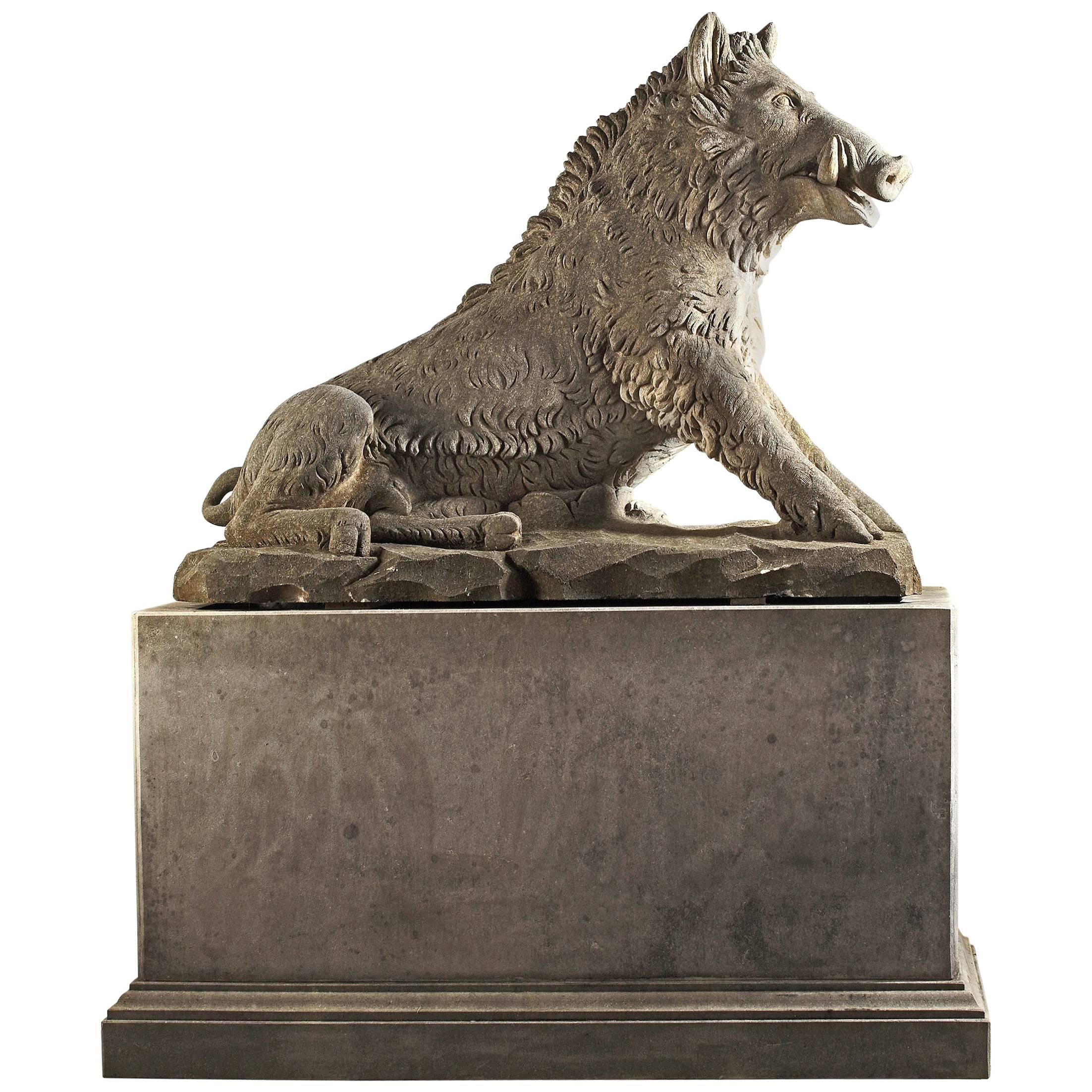 Sculpted Limestone Model of the Calydonian Wild Boar, After the Antique