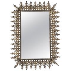 Large Sunburst Leave Mirror, France, 1950