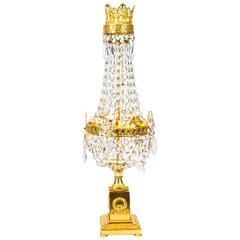 French Empire Style Gilt Bronze Crystal Table Lamp, circa 1920